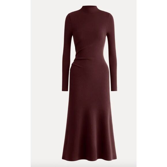 OGL Dress Size S NEW ProWarm Long Sleeves Mockneck Tucks Midi Dress Ruby Red - Picture 2 of 11